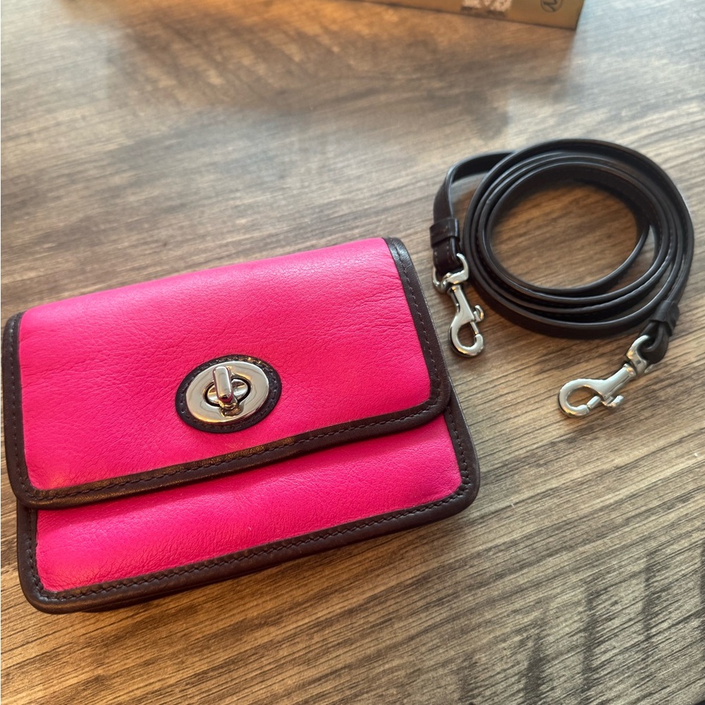 Coach Pink and Black Mini Bag with silver Hardware